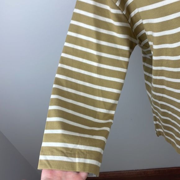 Free Assembly Women's Sailor T-Shirt SZ L Tan/White Stripe Quarter Length Sleeve - Picture 6 of 12